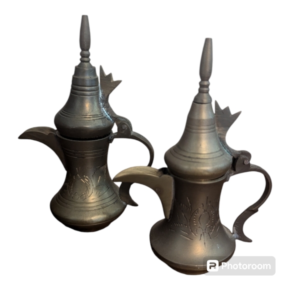 ANT/VTG 2 Mini Middle Eastern Islamic Turkish Brass Ibrik Dallah Coffee Pot 5" - Picture 1 of 9